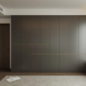Products Metal PET carbon crystal wall panel, dark gray interior decorative wall board with metal line for bedroom wardrobe background wall