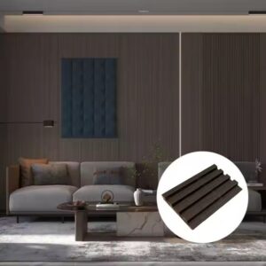 Products Dark slat WPC wall panel interior living room decoration, wood plastic composite wall cladding for TV background wall